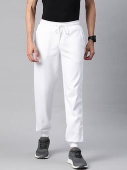 Alcis - Men White Solid Cotton Regular Fit Joggers