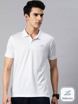 Alcis - Men White Solid Polyester Slim Fit Polo T-Shirt