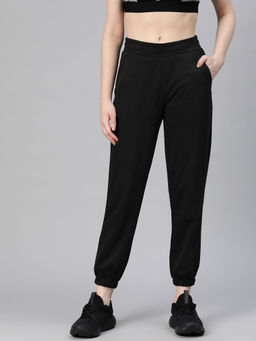 Alcis - Women Black Solid Cotton Regular Fit Joggers
