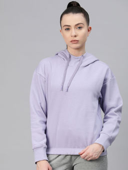 Alcis - Women Lavender Solid Cotton Regular Fit Sweatshirt