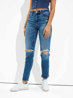 American Eagle - Women Blue Ripped Mid-Waisted Skinny Jeans