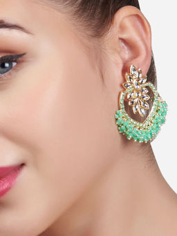 Zaveri Pearls - Green Meenakari Cluster Crystal Beads & Kundan Dangle Earring-ZPFK13184