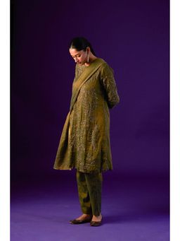 AURUL - Dark Green Embroidered Kurta with Pant and Dupatta (Set of 3)
