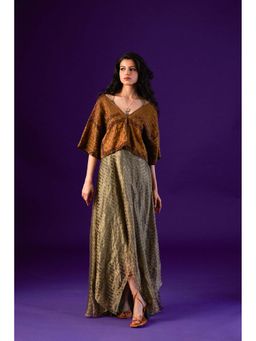 AURUL - Light Green Zari Stripes Dress with Loose Top (Set of 2)