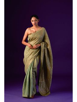 AURUL - Light Green Zari Lines Saree with Stitched Blouse