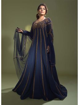 AURUL - Navy Blue Royal Anarkali with Dupatta (Set of 2)