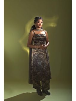 AURUL - Deep Blue Banaras Silk Kurta with Pant and Dupatta (Set of 3)