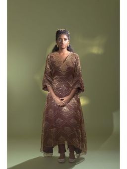 AURUL - Rust Banaras Silk Kurta with Churidar (Set of 2)