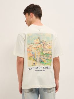 The Bear House - Men's Cream Oversize Fit City Scape Graphic Casual T-Shirt