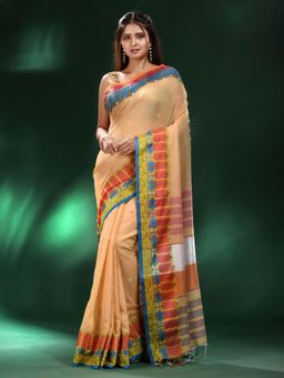CHARUKRITI - Cream Handspun Cotton Soft Saree with Unstitched Blouse