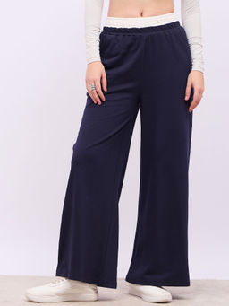 Styli - Women Mid Waist Wide Leg Straight Pant with Double Waistband