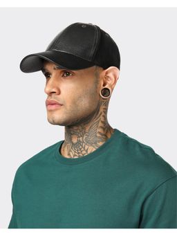 Bewakoof - Unisex Plush Black Milled Synthetic Leather Baseball Cap