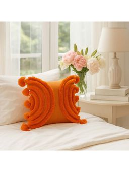 THROW PILLOW - Burnt Orange with Tufting & Tassel Artistry Ember Glow Cushion Cover (16x16 inches)