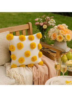 THROW PILLOW - Sunny Delight Pom-Poms with Cheerful Yellow Accents Cushion Cover (16x16 inches)