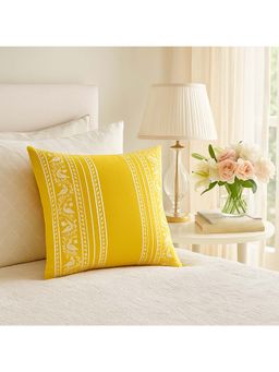 THROW PILLOW - Golden Birds Cushion Cover Cheerful Mustard with Whimsical Bird Print (16x16 inches)