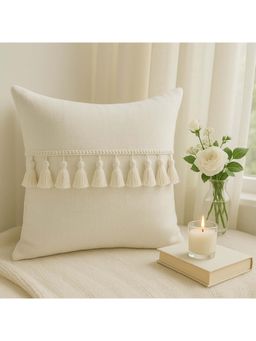 THROW PILLOW - Ivory Tassel Dream Elegant Cushion Cover with Delicate Lace (16x16 inches)