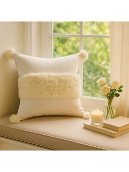 THROW PILLOW - Snowy Ivory Tufting & Tassels Cushion Cover for Bright Decor (16x16 inches)