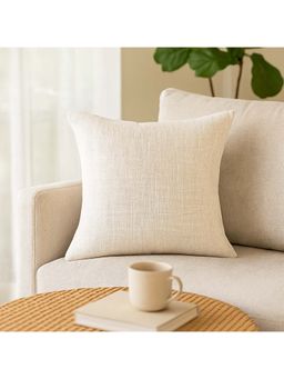 THROW PILLOW - Natural Serenity Ivory Cotton Basketweave Solid Cushion Cover (16x16 inches)