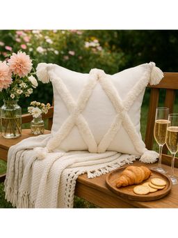 THROW PILLOW - Geo-Chic Comfort Tufted Crisscross with Handmade Tassels Cushion Cover (16x16 inches)