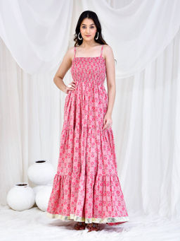 Bannhi - Pink Hand Block Printed Dress
