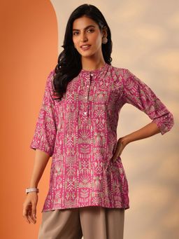 Libas - Pink Ethnic Motif Printed Straight Kurti