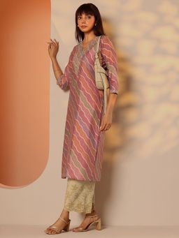 Libas - Peach Leheriya Printed Straight Kurta