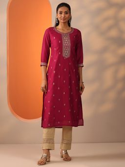 Libas - Pink Embroidered Straight Kurta for Women