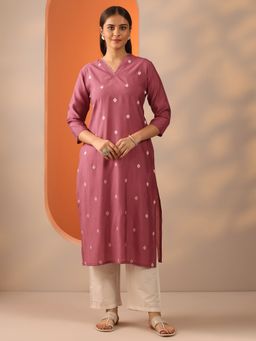 Libas - Mauve Embroidered Straight Kurta for Women