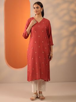 Libas - Rust Embroidered Straight Kurta for Women