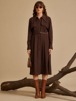Kazo - Swift Brown Midi Dress with Belt