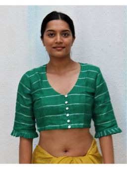 Chidiyaa - Green Handwoven Linen Zari Stitched Blouse Everyday Beautiful