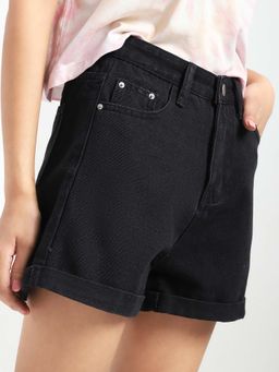 Sera - Black Hig Waist Denim Shorts