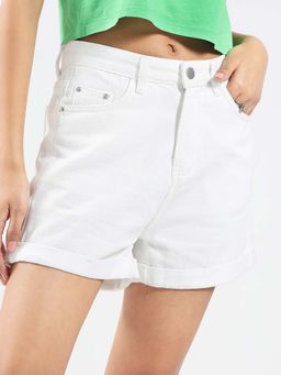 Sera - White Hig Waist Denim Shorts