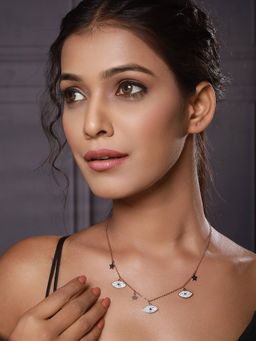 Aatmana - Rose Gold-Plated Cz Studded Evil Eye and Star Chain