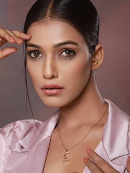 Aatmana - Gold-Plated Half Moon Cz Studded Pendant With Chain