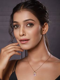 Aatmana - Gold-Plated Bow Shaped Pink Heart Austrian Crystal Pendant With Chain