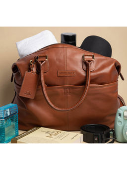 Brown Bear - Genuine Leather Weekender Duffle Bag for Short Duration Getaway Tan