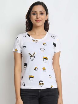 JUNEBERRY - Women Round Neck White Printed T-Shirt