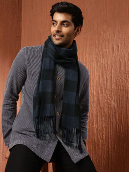 Fabindia - Navy Blue Wool Blend Woven Muffler