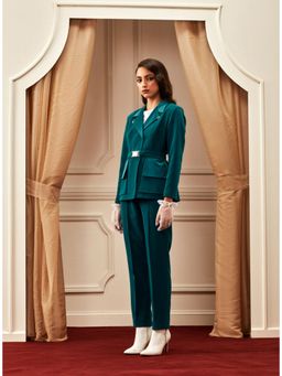 Label Deepika Nagpal - Teal Blue Blazer With Belt (Set of 3)