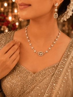 GRIIHAM - Premium Gold Plated Cz Necklace with Earrings