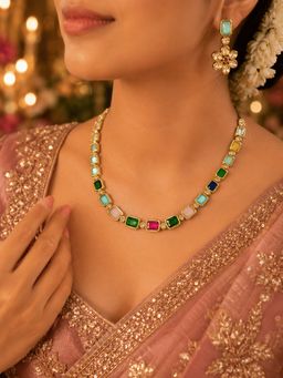 GRIIHAM - Premium Gold Plated Cz Necklace with Earrings