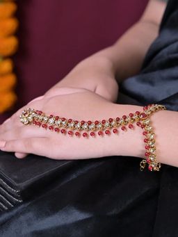 Swan Jewels - Mantra Ruby Kundan Pearl Bridal Hathphool