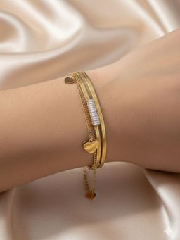 RACHIVA - 18K Gold Plated Heart Charm Baguette Bracelet For Women