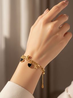 RACHIVA - 18K Gold Plated Black Heart Charm Bracelet For Women