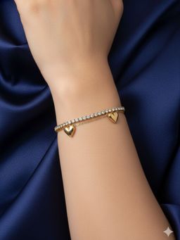RACHIVA - 18K Gold Plated Dual Heart Tennis Bracelet For Women