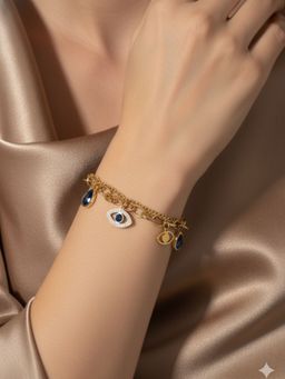 RACHIVA - 18K Gold Plated Evil Eye Blue Charm Bracelet For Women