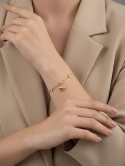 RACHIVA - 18K Gold Plated Heart Charm CZ Bracelet For Women