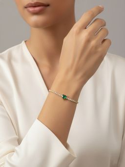 RACHIVA - 18K Gold Plated Green Heart CZ Tennis Bracelet For Women