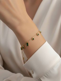 RACHIVA - 18K Gold Plated Green Stone Charm Bracelet For Women